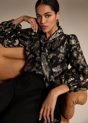 Phase Eight Tessa Floral Filcoupe Shirts Black/Multicolor Australia | GY6709123